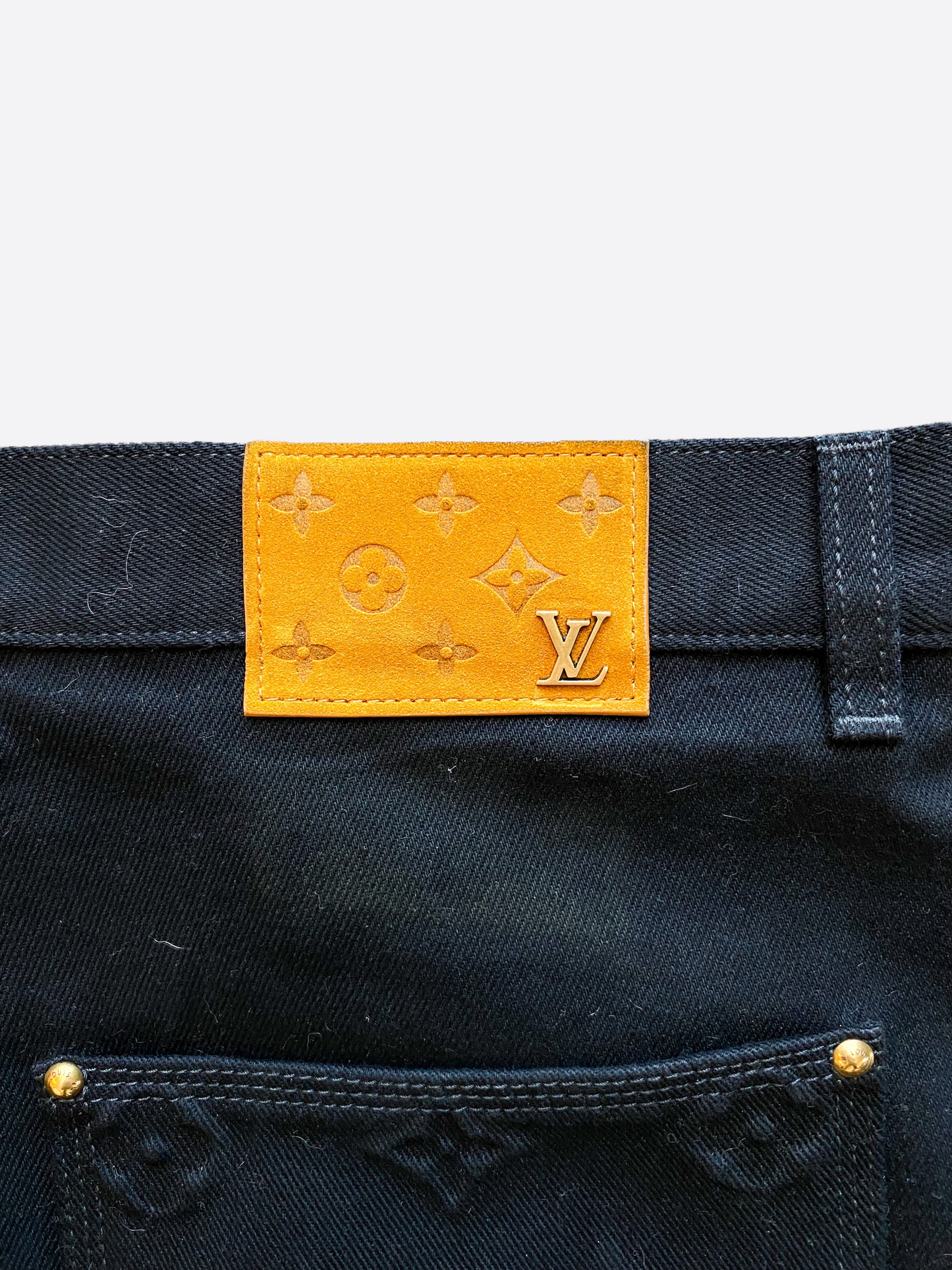 Louis Vuitton Monogram Detail Carpenter Denim Pants, Black, 38