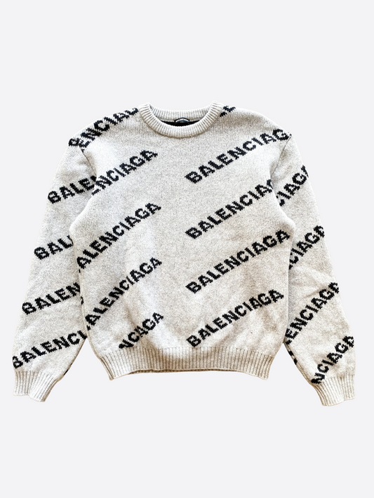 Balenciaga Grey All Over Logo Sweater
