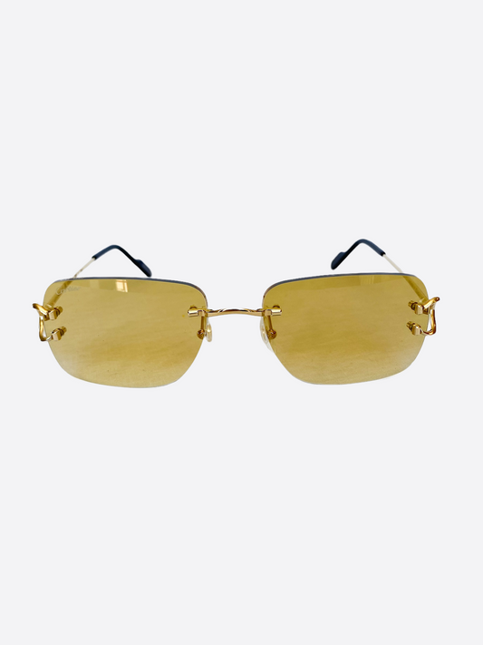 Cartier Yellow Lens Gold Metal Sunglasses