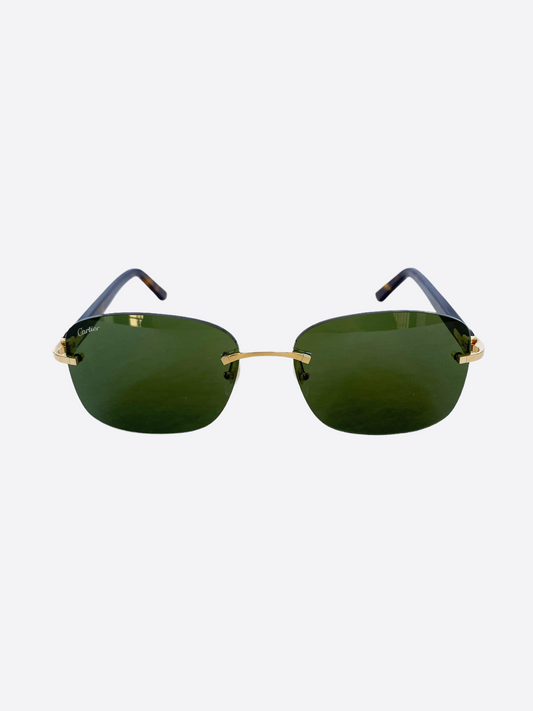 Cartier Green Lens Havana Frame Sunglasses