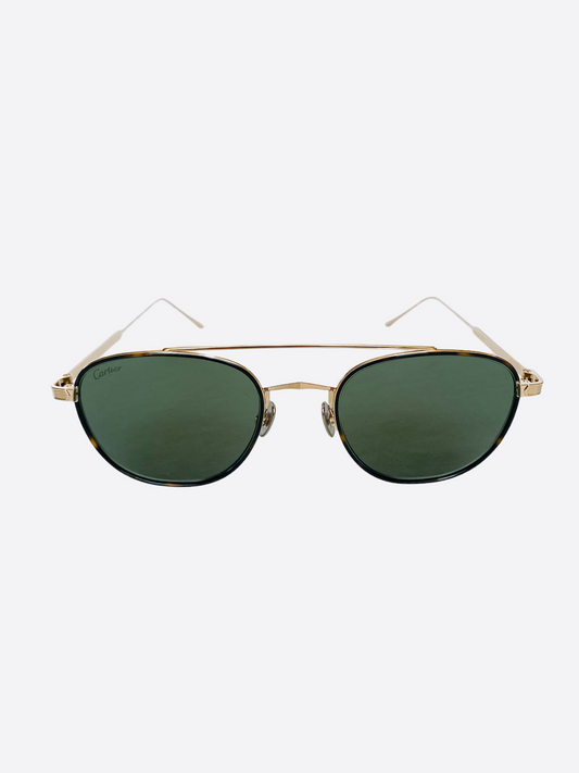 Cartier Green Lens Gold Titanium Frame Sunglasses