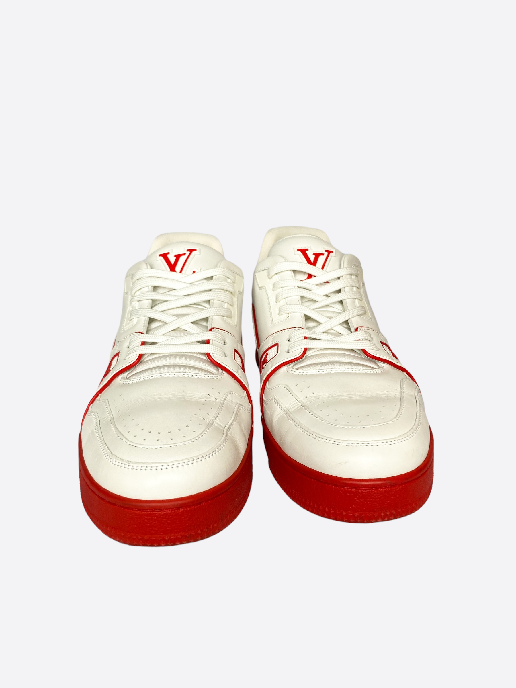 LOUIS VUITTON Monogram leather low-cut sneakers/ shoes 7 Red/Silver/White