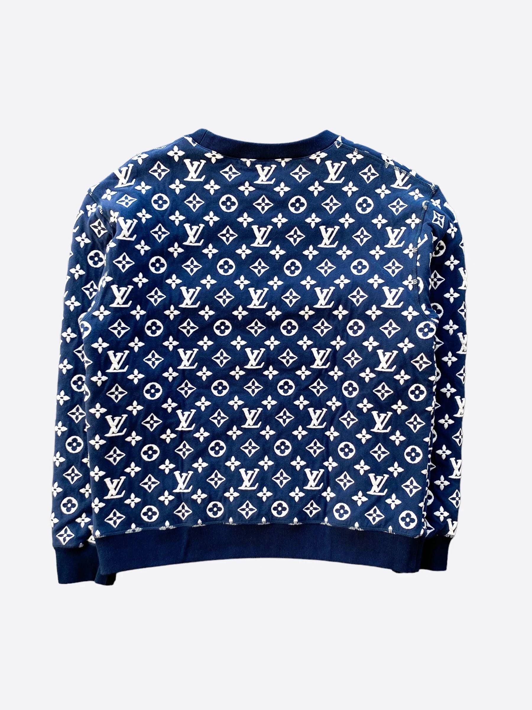 Louis Vuitton Men's Sweater Navy Monogram Crew Neck Cashmere