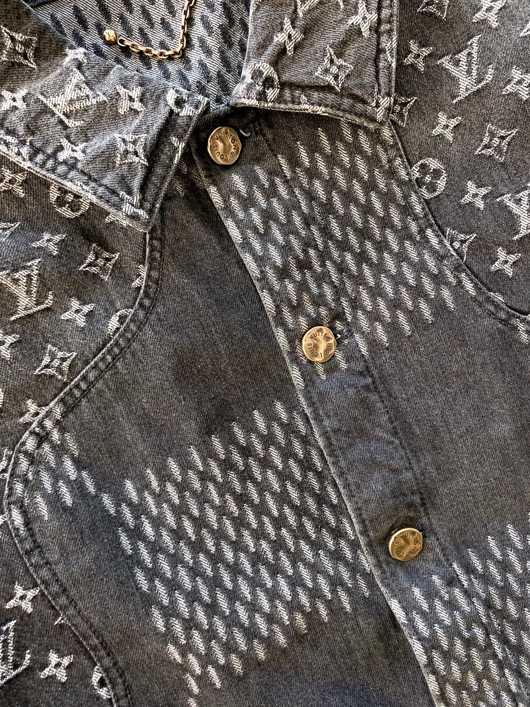 louis vuitton grey denim button jacket lv monogram logo