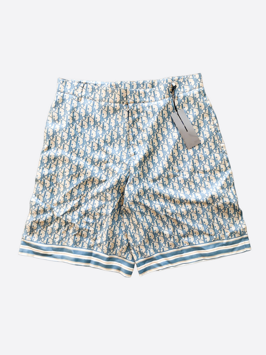 Dior Tan & Blue Oblique Silk Shorts