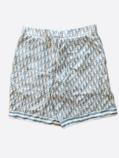 Dior Tan & Blue Oblique Silk Shorts