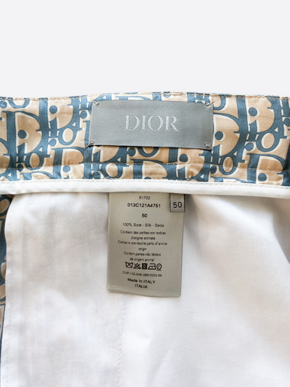 Dior Tan & Blue Oblique Silk Shorts