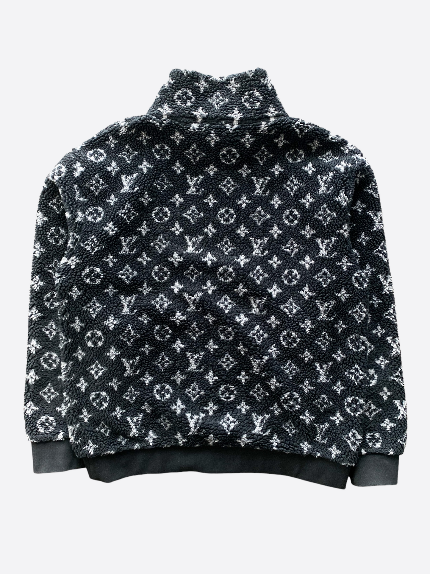 Louis Vuitton Men's Teddy Zip Jacket Monogram Polyester Fleece Black 2132381