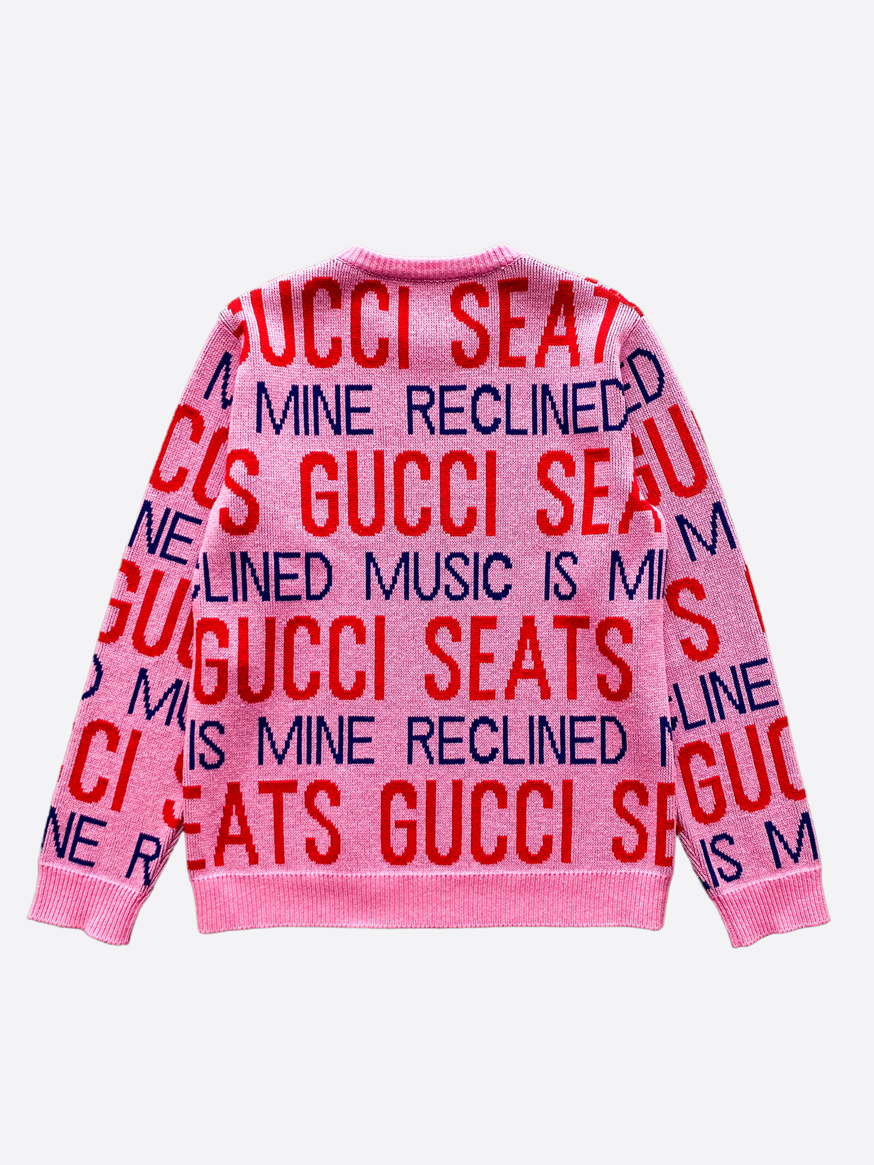 Gucci 100 Pink Gucci Seats Jacquard Wool Sweater – Savonches Gucci 100 Pink Gucci Seats Jacquard Wool Sweater – Savonches