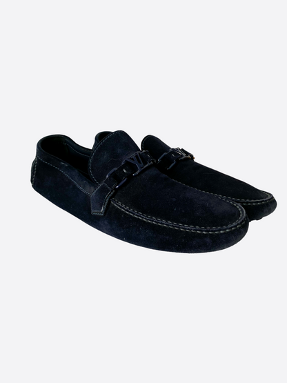 Louis Vuitton Navy Suede Logo Moccasins