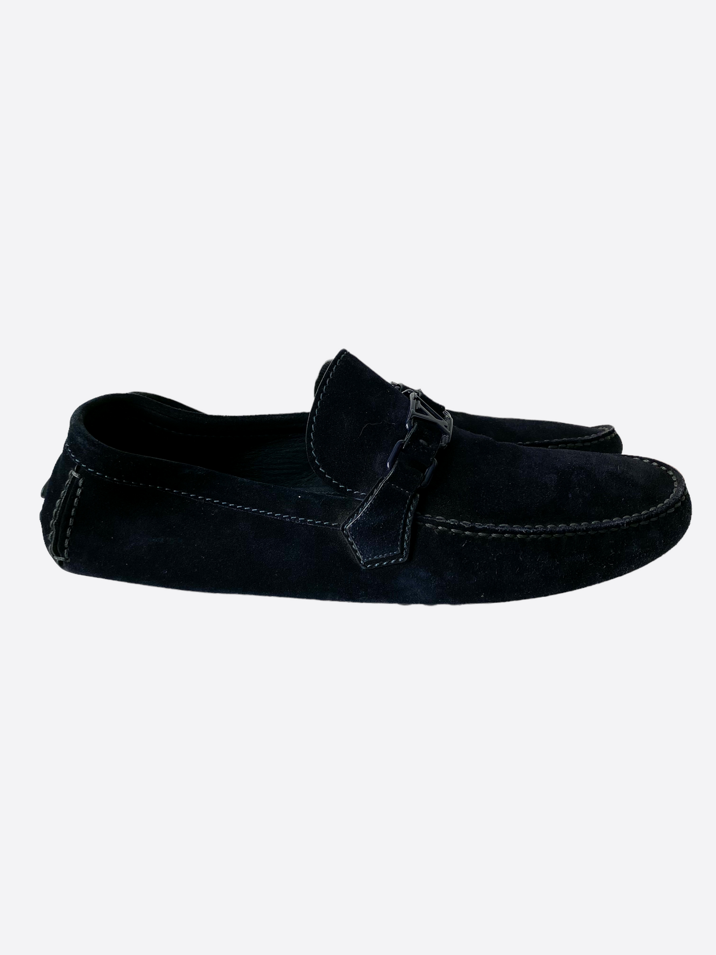 Louis Vuitton Navy Suede Logo Moccasins