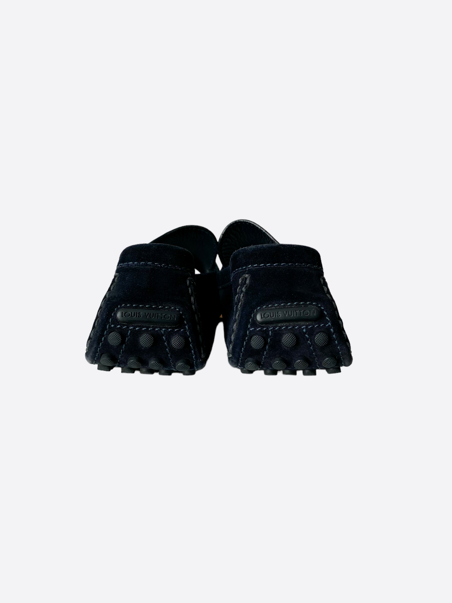 Louis Vuitton Navy Suede Logo Moccasins