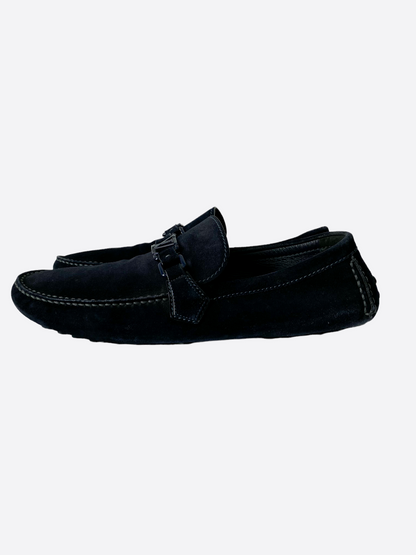 Louis Vuitton Navy Suede Logo Moccasins