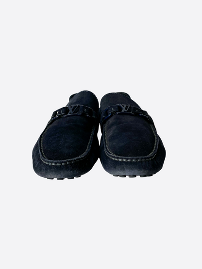 Louis Vuitton Navy Suede Logo Moccasins