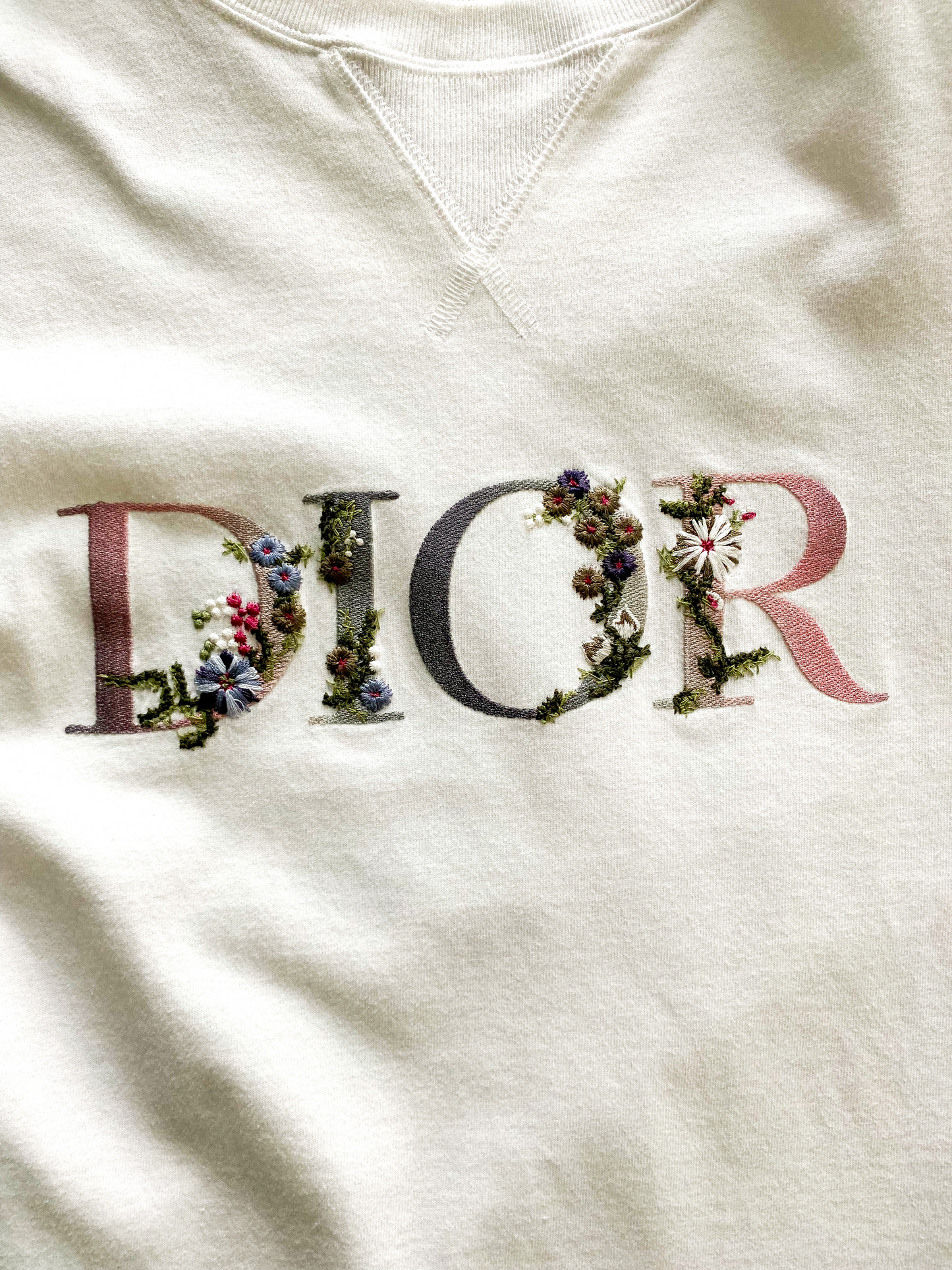 Dior White Floral Logo Embroidered Tee