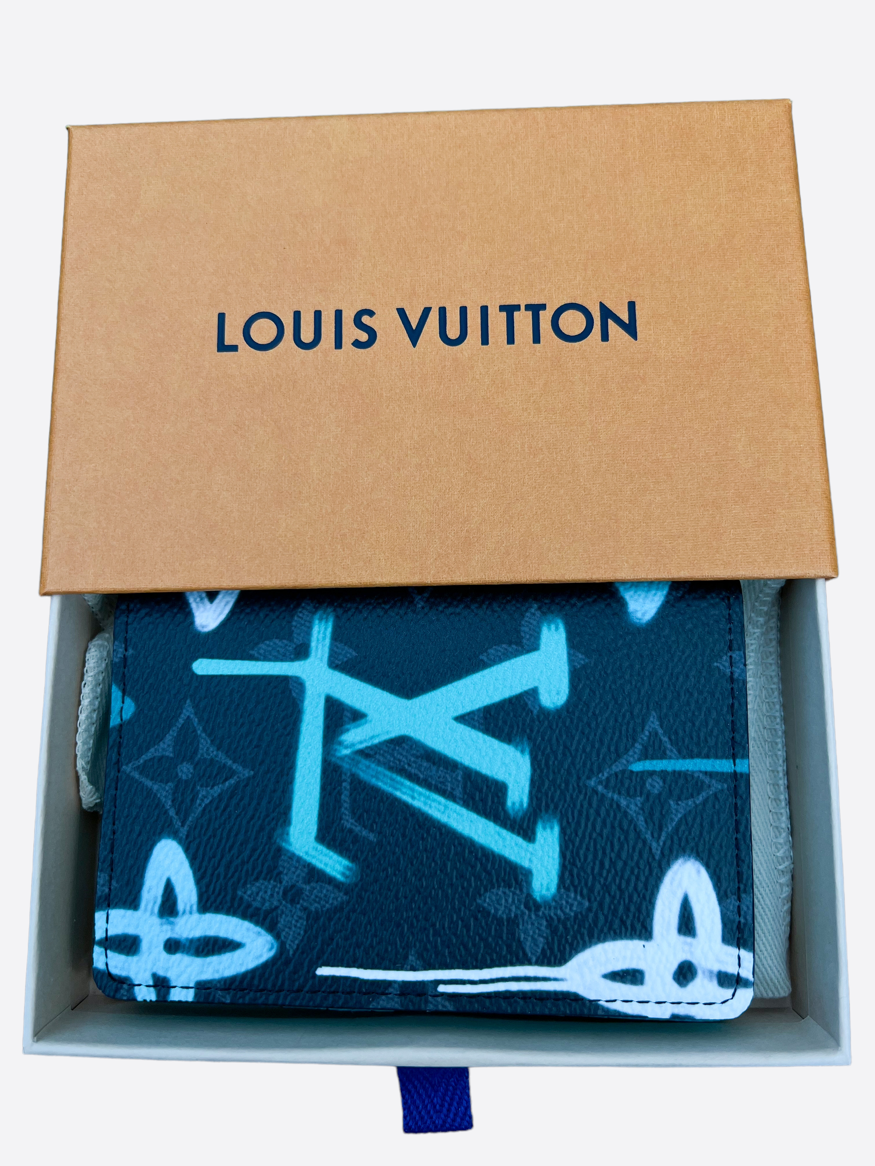 LOUIS VUITTON Faded Calfskin Monogram Pocket Organizer Denim Blue 1303011