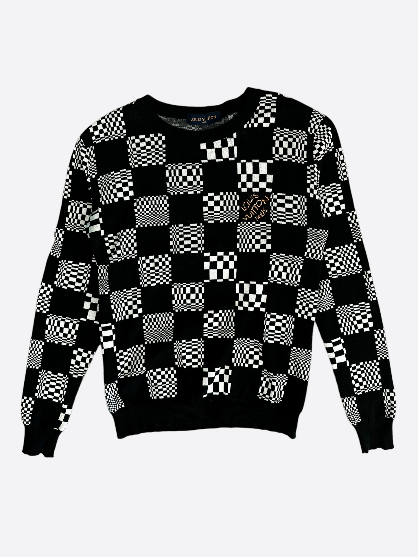 Louis Vuitton Black & White Distorted Damier Sweater