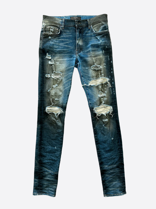 Amiri Dirty Indigo Cashmere Patch MX1 Distressed Denim