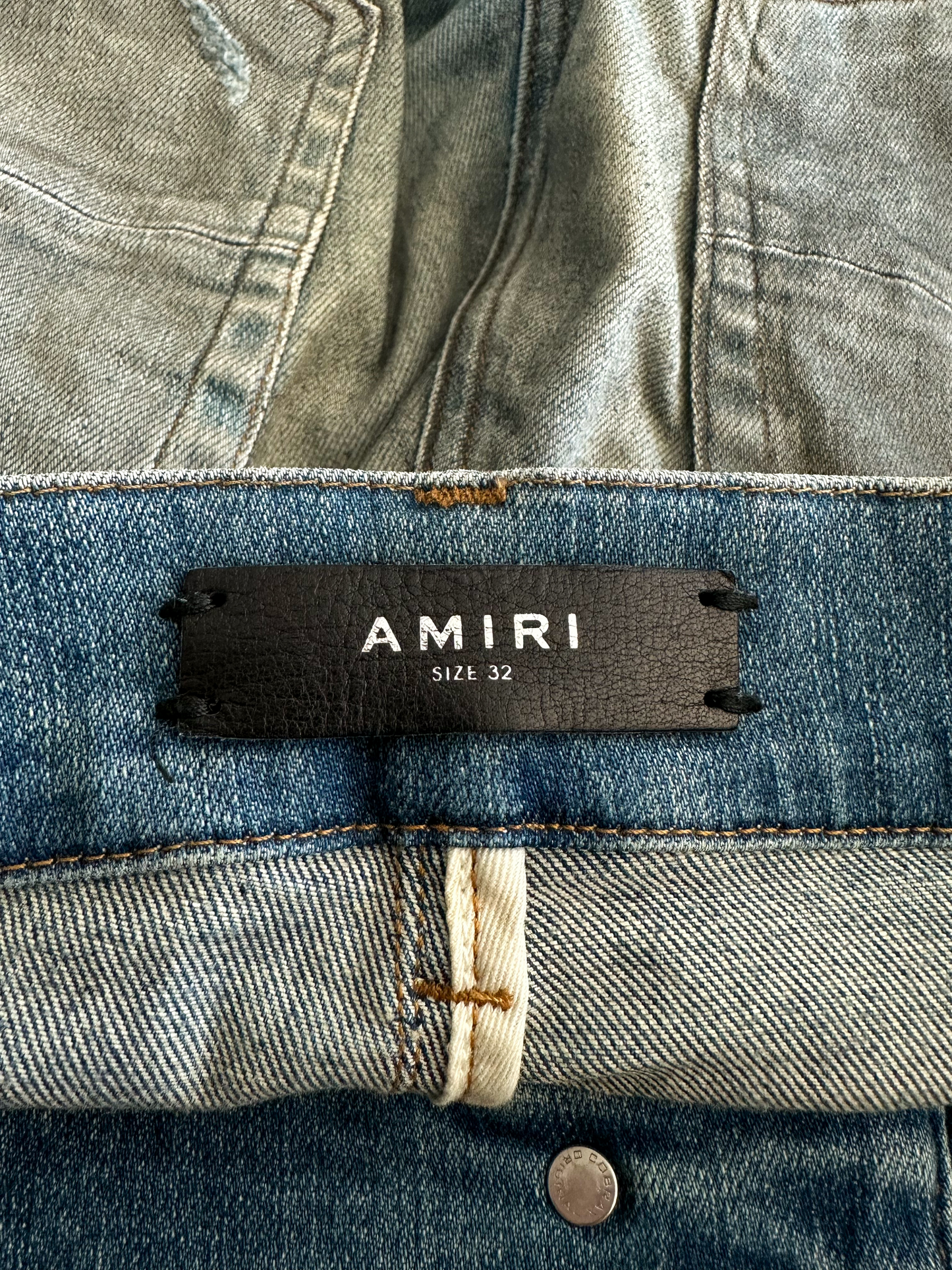 Amiri Dirty Indigo Cashmere Patch Mx1 Distressed Denim – Savonches
