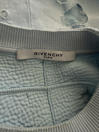 Givenchy Baby Blue Distressed Logo Sweater