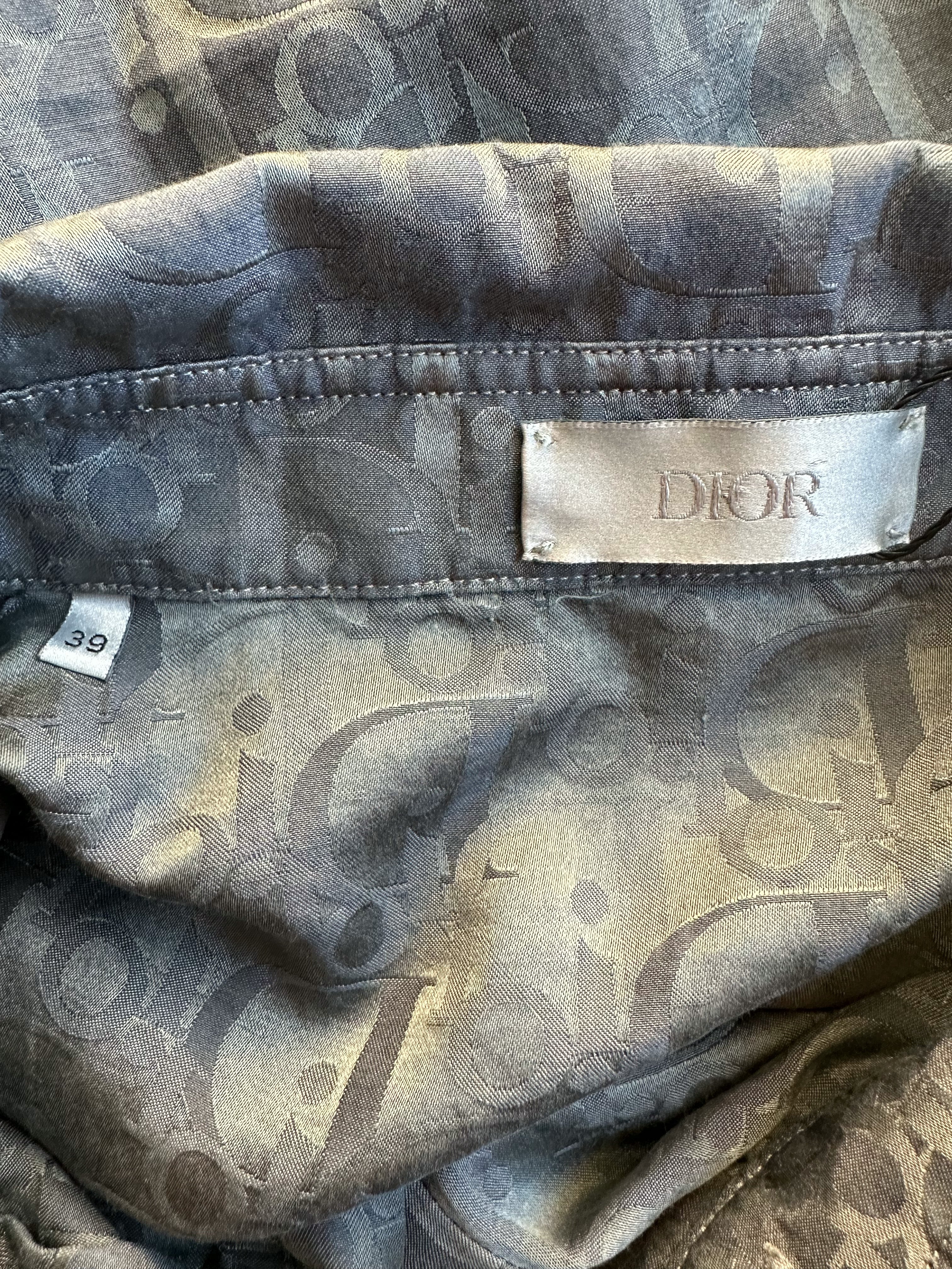 Dior Grey Oblique Silk Blend Button Up Shirt