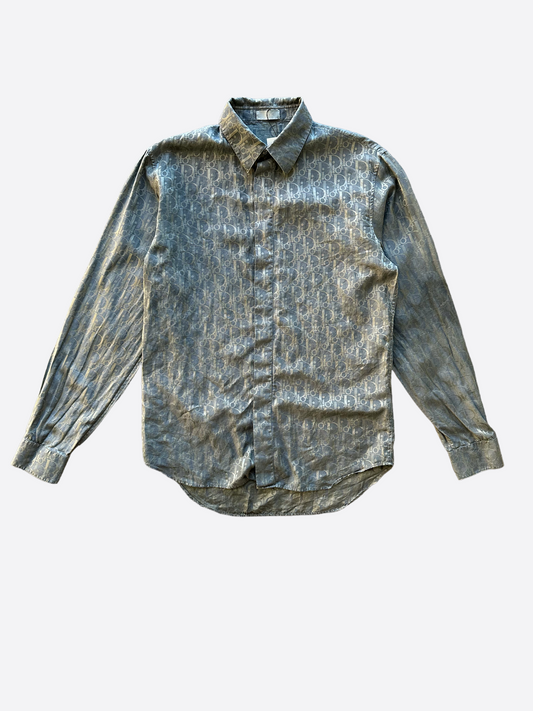 Dior Grey Oblique Silk Blend Button Up Shirt