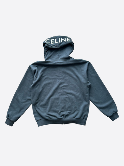 Celine Black Hood Logo Zip Up Hoodie