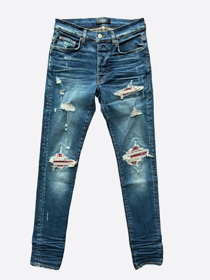 Amiri Deep Classic Indigo Red Bandana MX1 Distressed Jeans – Savonches
