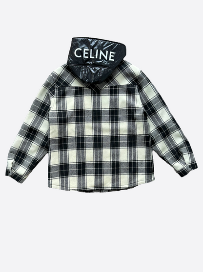 Celine Black & White Hood Logo Wool Jacket