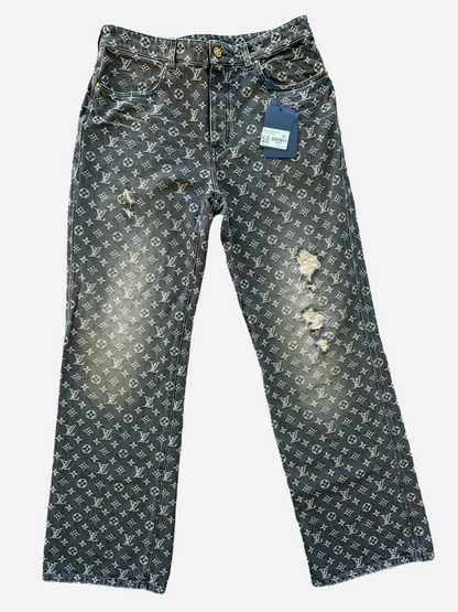 Louis Vuitton Grey Monogram Distressed Baggy Denim