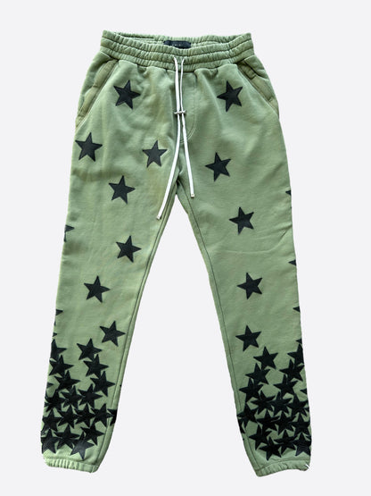 Amiri Chemist Olive Green Leather Star Applique Sweatpants