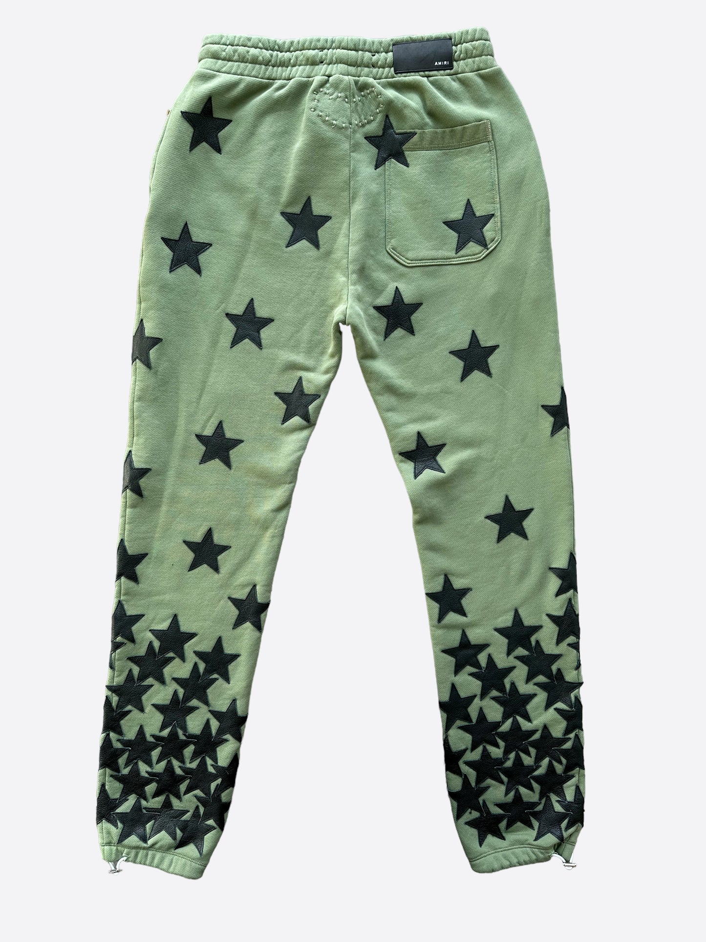 Amiri Chemist Olive Green Leather Star Applique Sweatpants