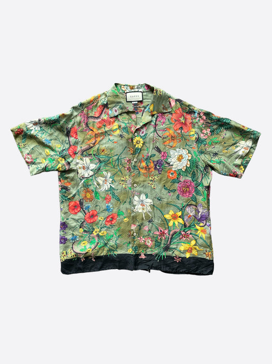 Gucci Floral Print Silk Button Up Shirt