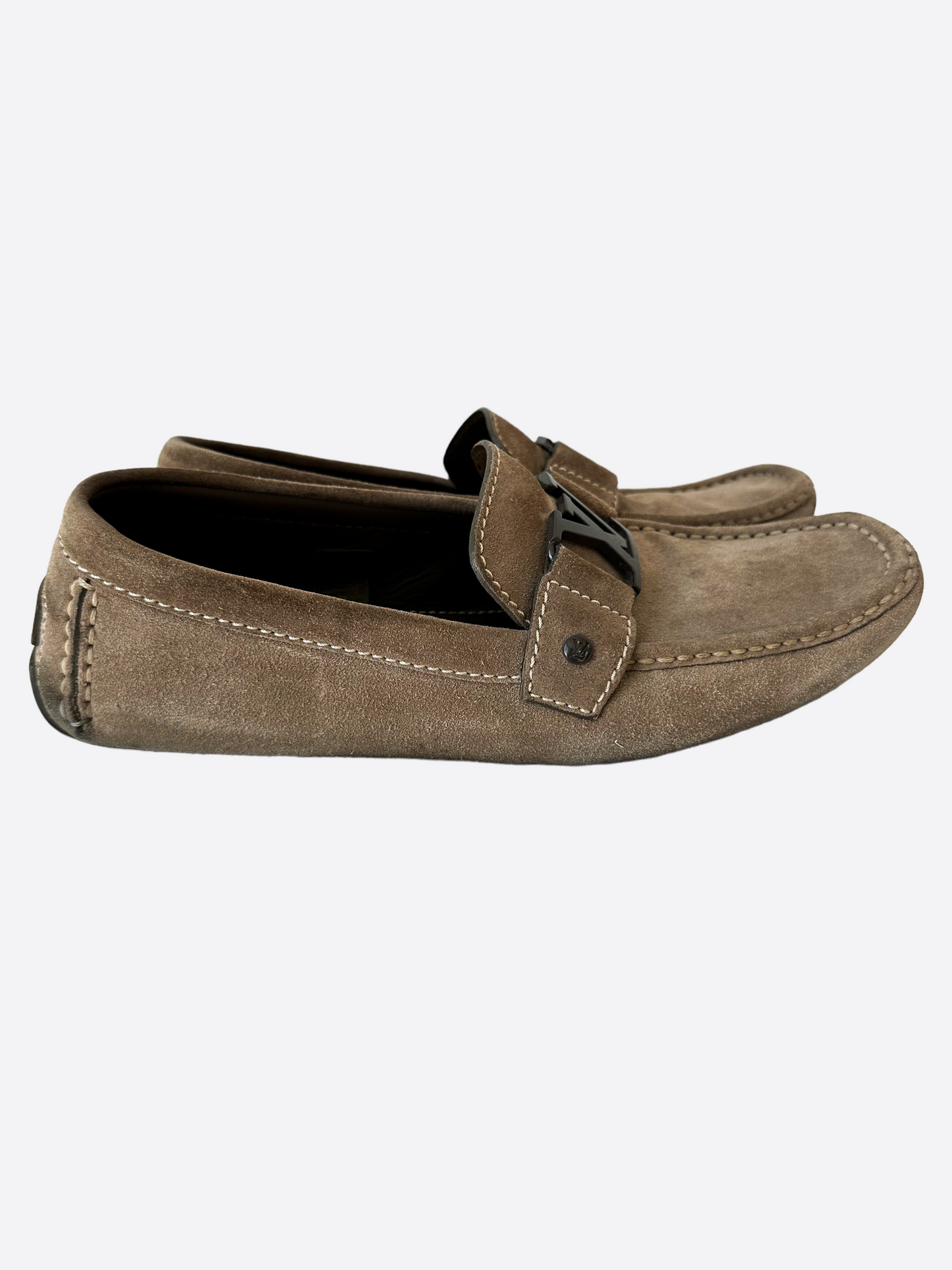 Brown Leather LV Logo Loafers