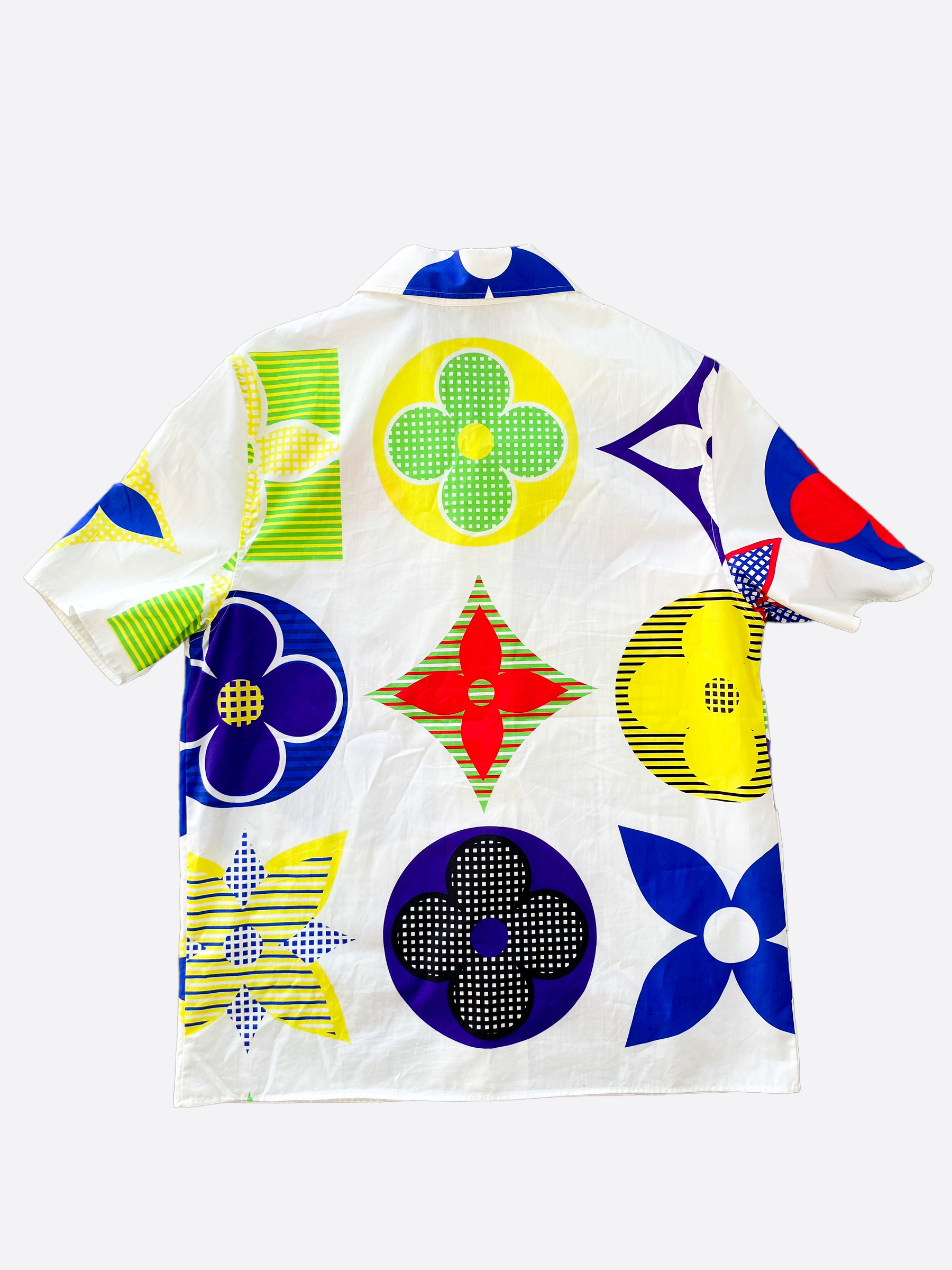 Louis Vuitton White Multicolor Flower Monogram Button Up Shirt – Savonches