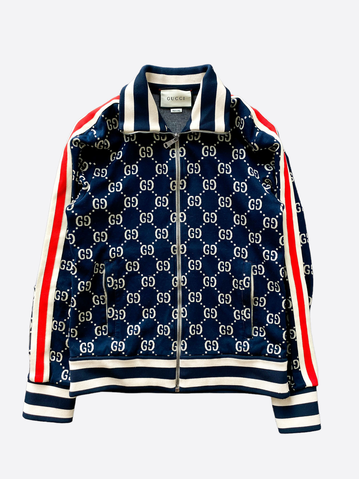Gucci Blue White GG Jacquard Monogram Track Top Savonches