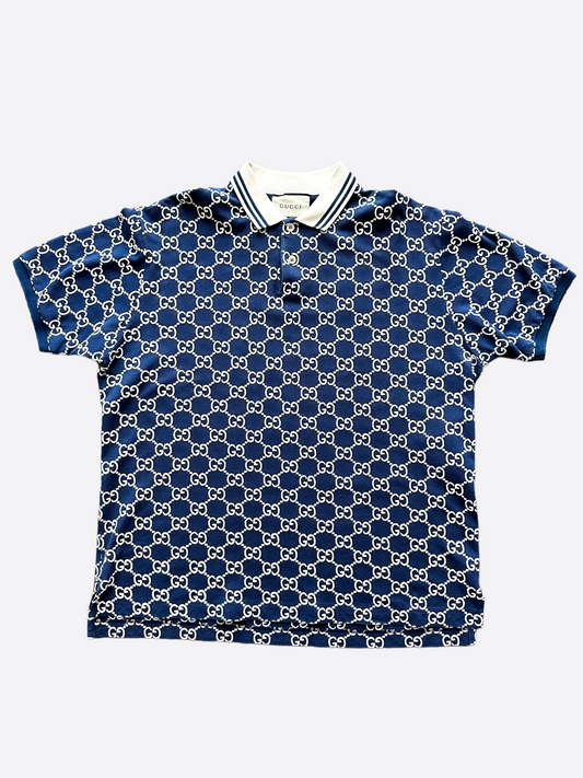 Gucci Blue & White GG Monogram Polo Shirt