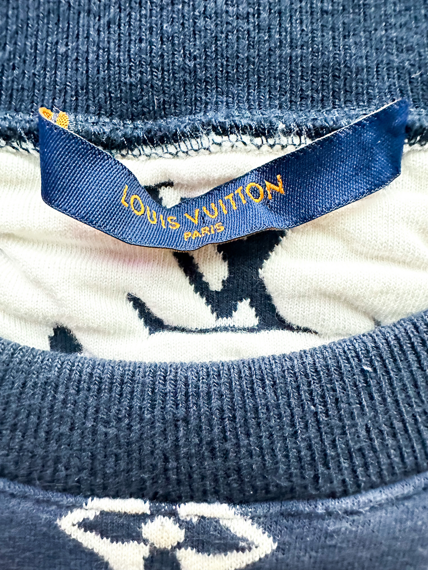 louis vuitton blue and white sweater