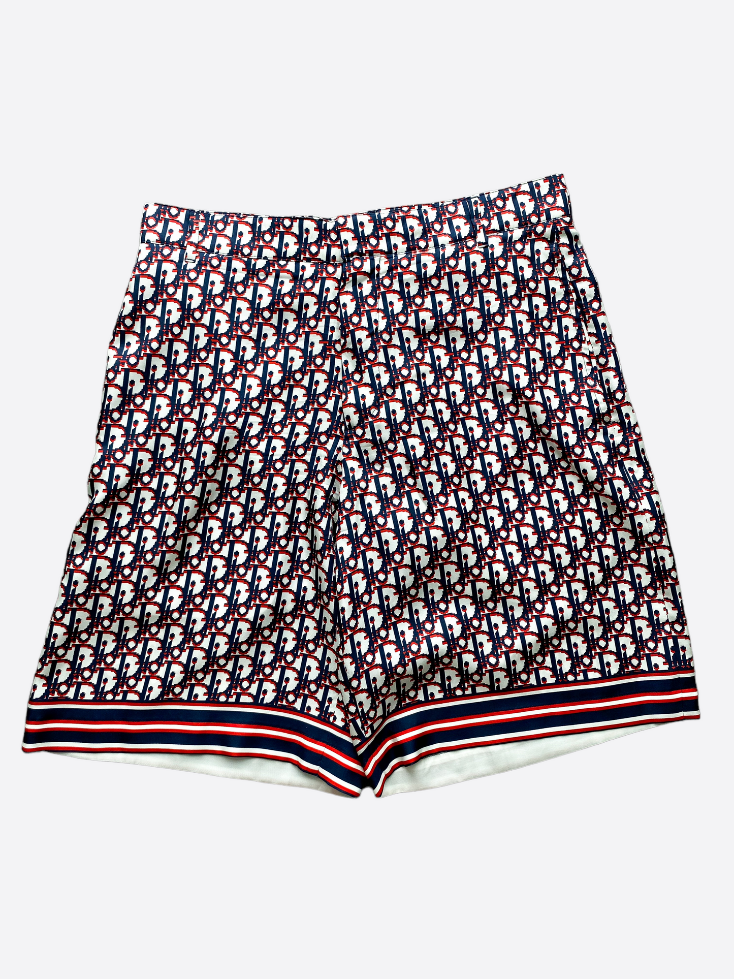 Dior Blue & Red Oblique Bermuda Silk Shorts