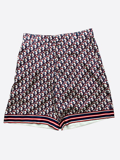 Dior Blue & Red Oblique Bermuda Silk Shorts