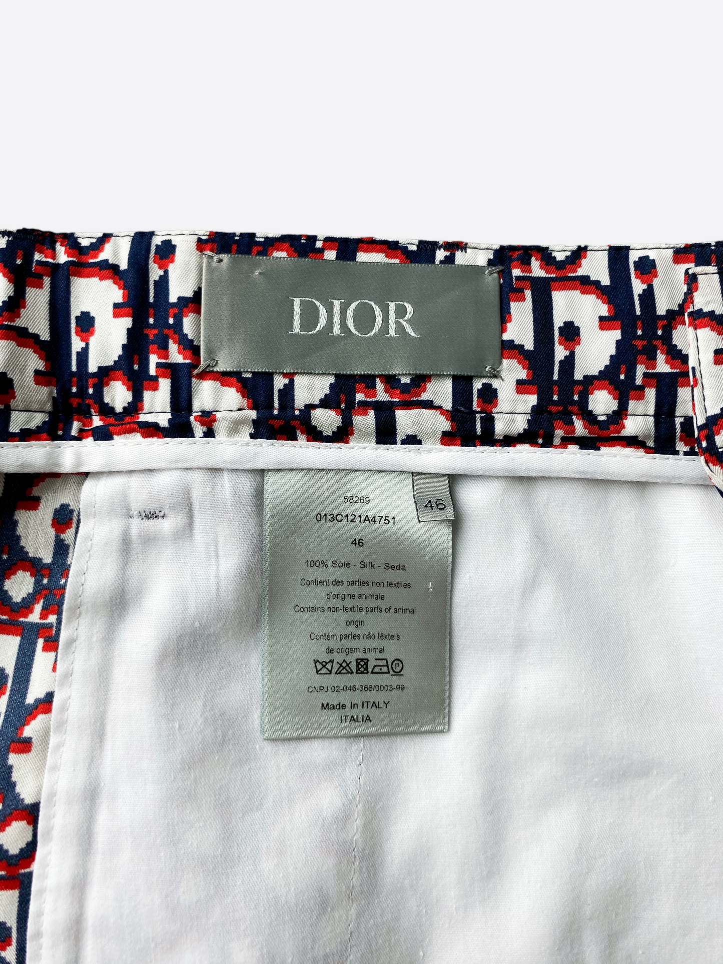 Dior Blue & Red Oblique Bermuda Silk Shorts