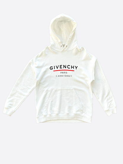 Givenchy White Paris 3 Avenue George V Logo Hoodie