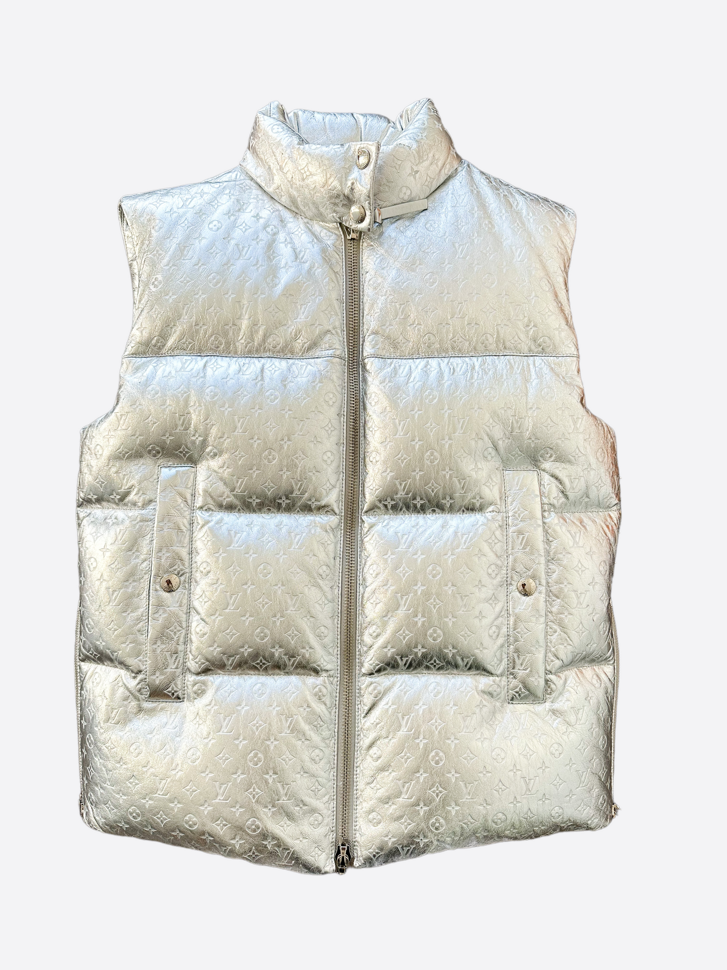 Louis Vuitton Silver Down Gilet Vest Size 36 (ORXZ) 144010012965 Do