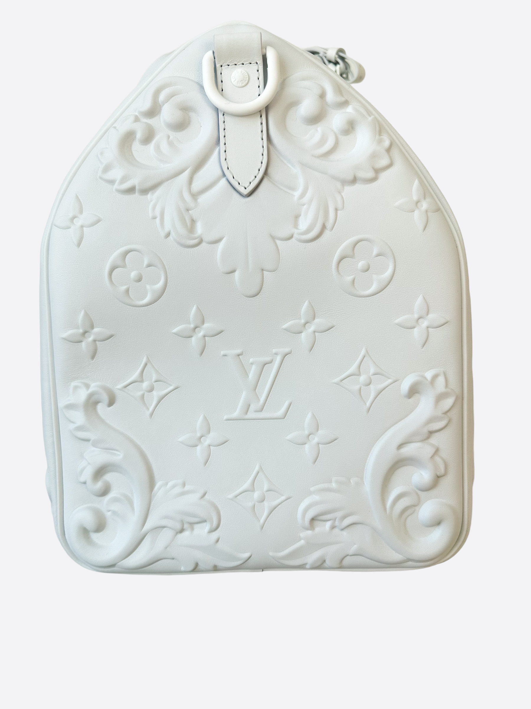 Louis Vuitton Optic White Embossed Monogram Keepall 50 – Savonches