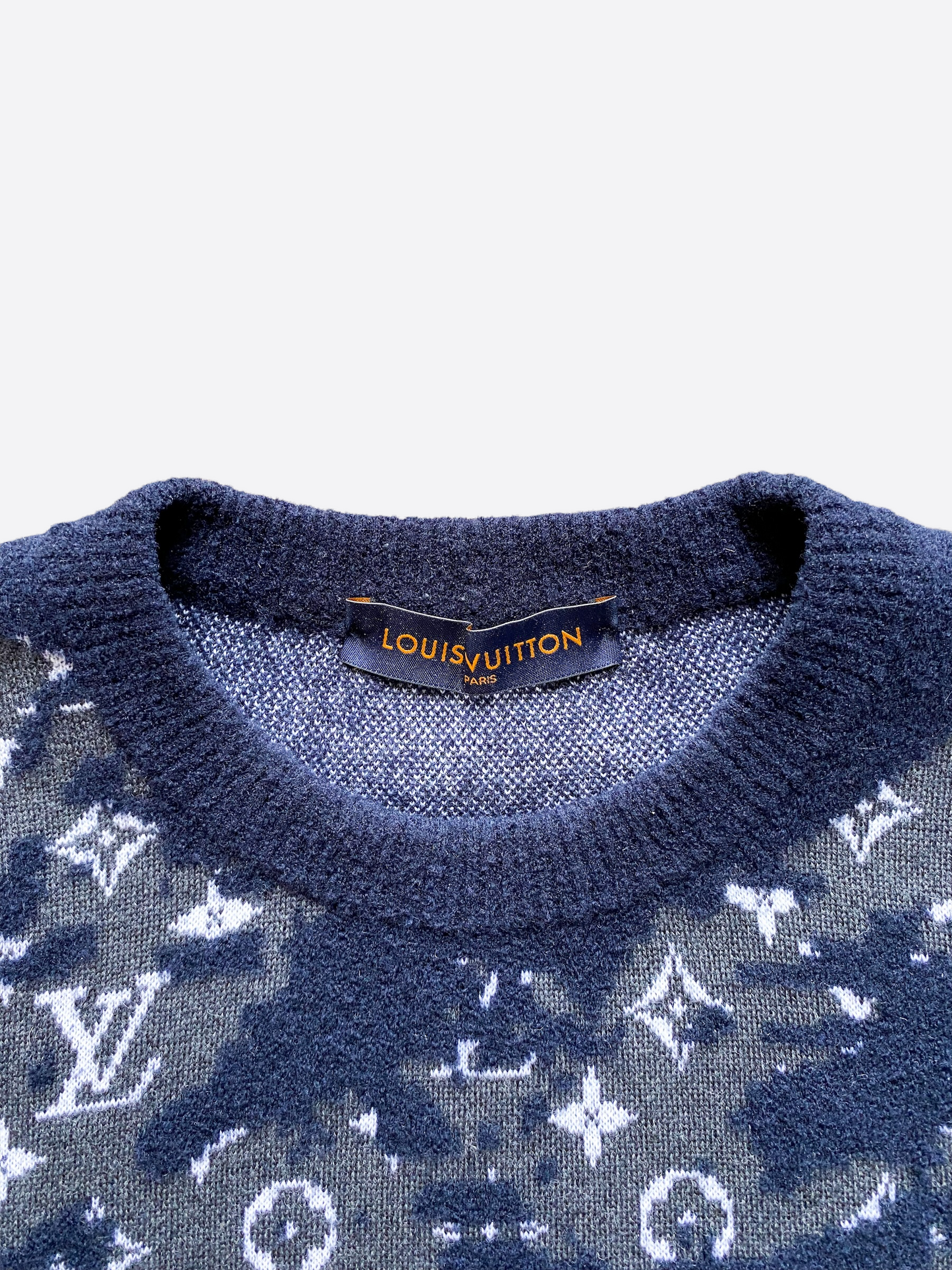 Louis Vuitton LV Distressed Mono sweater Grey Wool ref.240399