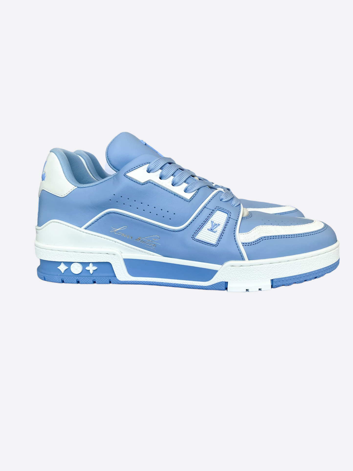 Louis Vuitton - White/Sky Blue 'UNC' Leather Trainer Sneakers – eluXive