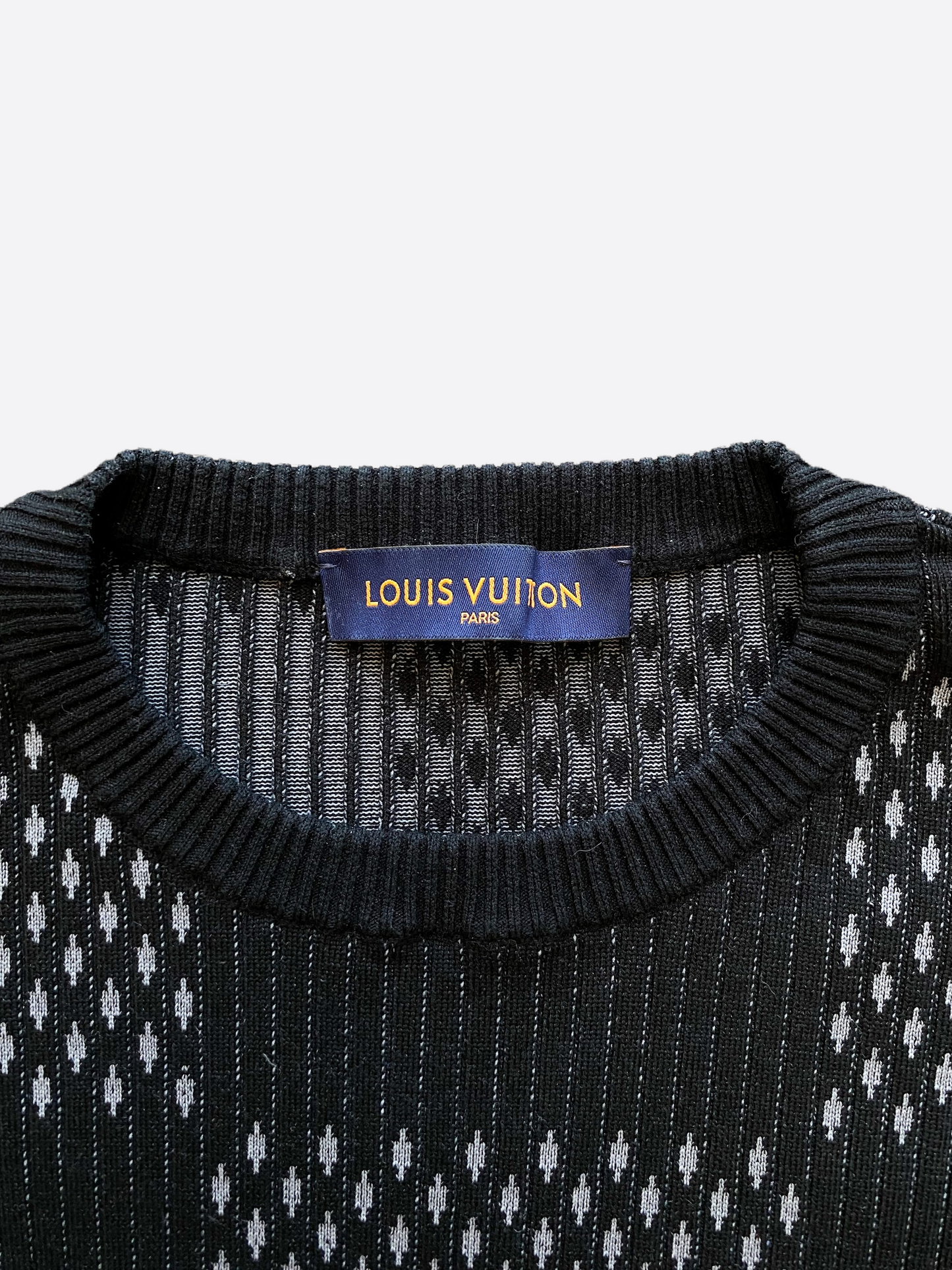 Louis Vuitton Men's Giant Distorted Damier Crewneck Sweater Wool Blue  1989641