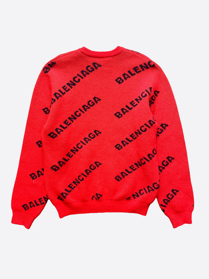 Balenciaga Red All Over Logo Sweater