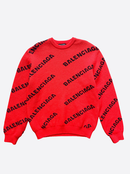 Balenciaga Red All Over Logo Sweater Savonches