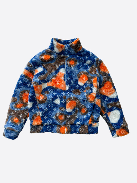 Louis Vuitton Blue & Orange Camo Monogram Fleece Zip Up Jacket